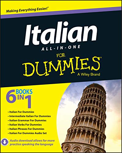 Book cover for Italian All-in-One For Dummies featuring the Leaning Tower of Pisa.