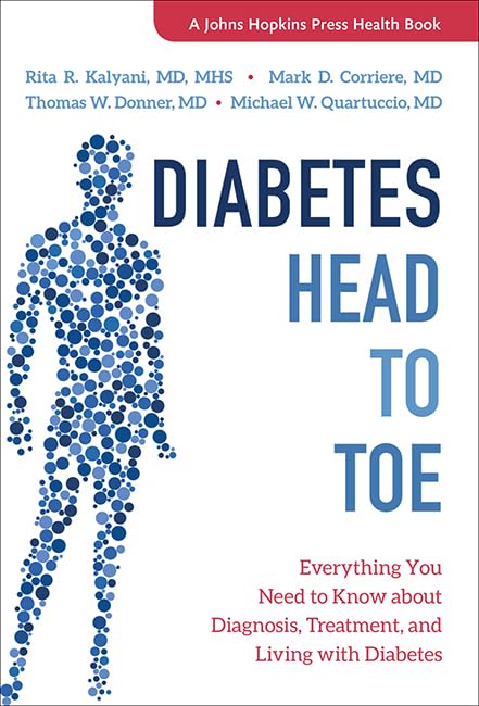 Book cover: "Diabetes Head to Toe" with a blue silhouette of a person.