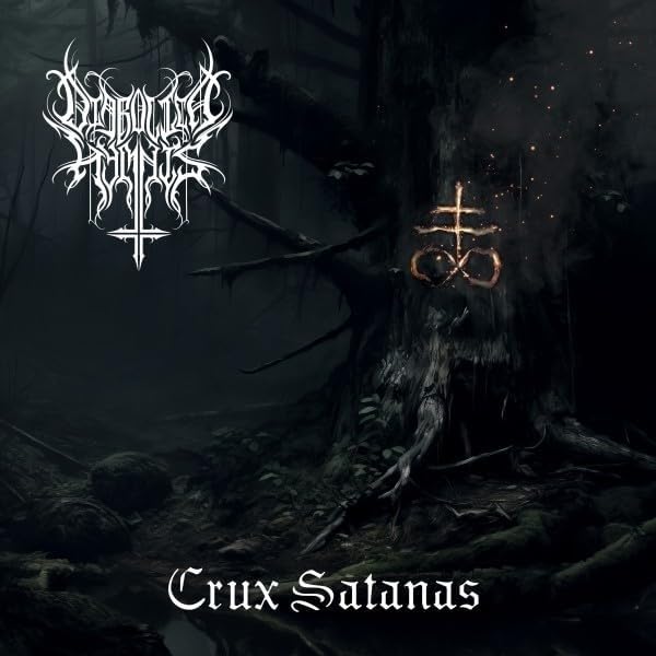 Dark forest scene with a glowing Leviathan cross symbol and band logo text.
