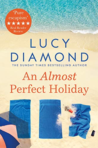 Book cover: "An Almost Perfect Holiday" by Lucy Diamond, beach scene.