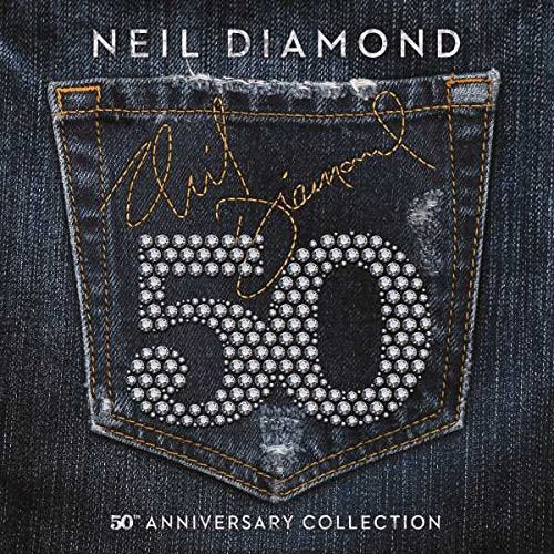 Neil Diamond 50th Anniversary CD cover featuring a denim pocket with diamond-studded number 50.