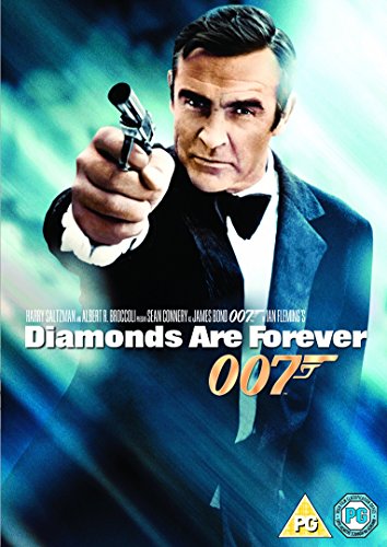 Sean Connery as James Bond in a tuxedo pointing a gun on a blue background.