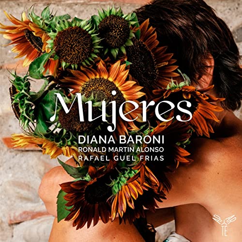 CD cover for Diana Baroni’s “Mujeres” featuring sunflowers and text.