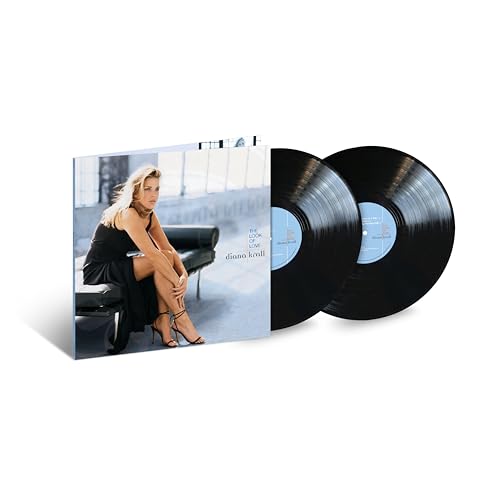 Diana Krall album cover showing her sitting on a bench next to two vinyl records.