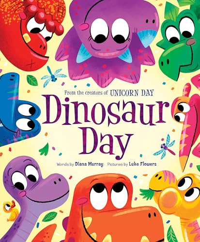 Colorful cartoon dinosaurs and dragonflies on the cover of "Dinosaur Day.