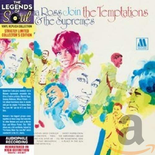 Album cover art featuring stylized watercolor portraits of Diana Ross and The Temptations.
