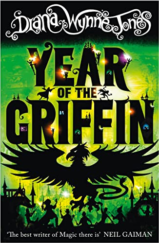 Book cover: "Year of the Griffin" with a silhouetted griffin and castle.