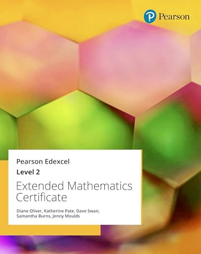 Textbook cover for Pearson Edexcel Level 2 Extended Mathematics Certificate with abstract honeycomb background.