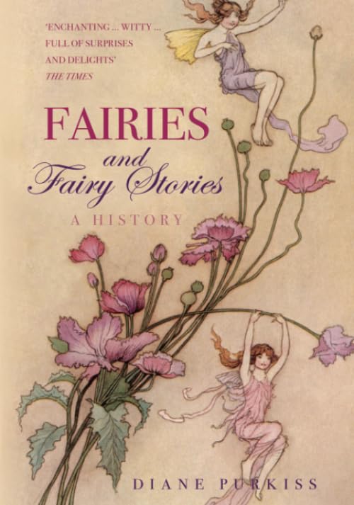 Book cover: “Fairies and Fairy Stories” with fairy illustrations and flowers.