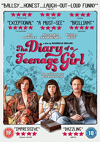 DVD cover for The Diary of a Teenage Girl featuring three actors on blue background.