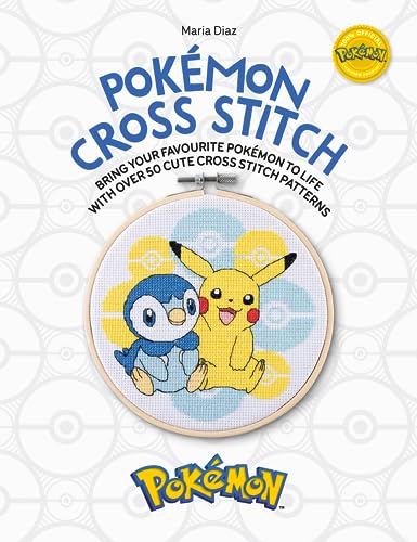 Book cover featuring a cross-stitch hoop with Pikachu and Piplup embroidery.