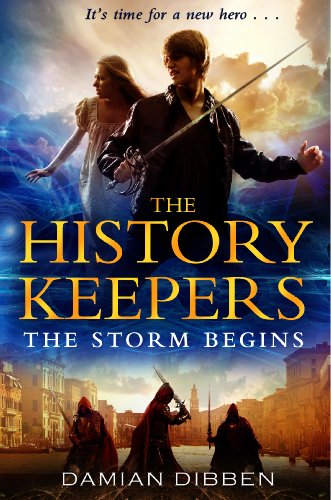 Book cover featuring two young people and stormy skies with figures below.