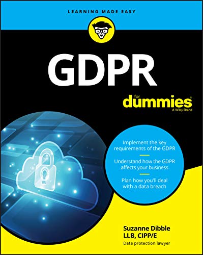 Book cover for "GDPR For Dummies" with a padlock and blue digital background.