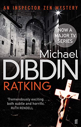 Book cover: “Ratking” by Michael Dibdin, featuring a dark alleyway and red cross.