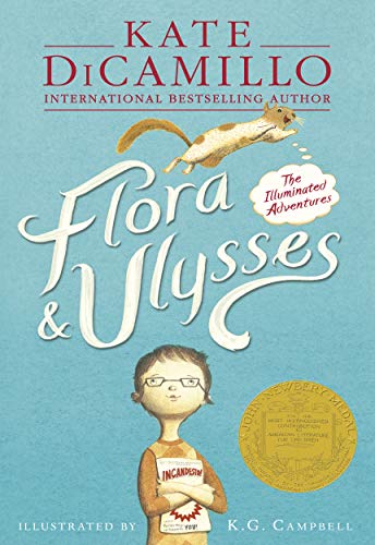 Book cover featuring a boy, a flying squirrel, and large, whimsical lettering.