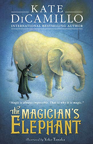 Book cover: a magician with an elephant against a blue sky.