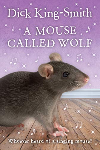 Book cover featuring a gray mouse on a wooden floor, purple background.