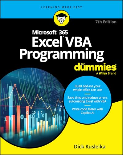 Book cover: "Microsoft 365 Excel VBA Programming For Dummies," 7th edition.