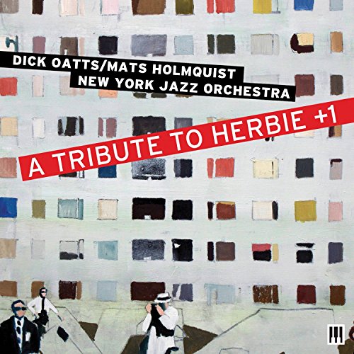 CD cover with abstract colorful blocks and musicians in the foreground.