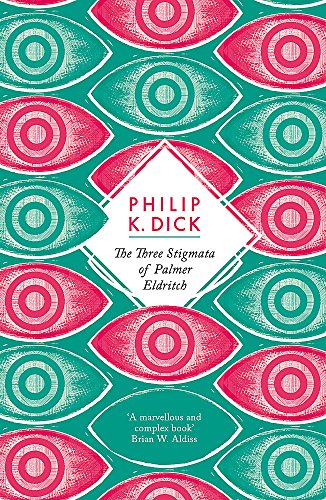 Book cover with a repeating pattern of pink and teal eyes on a background.