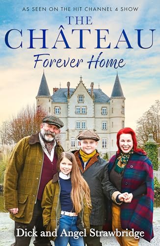 Book cover featuring a family and a large, stone chateau.