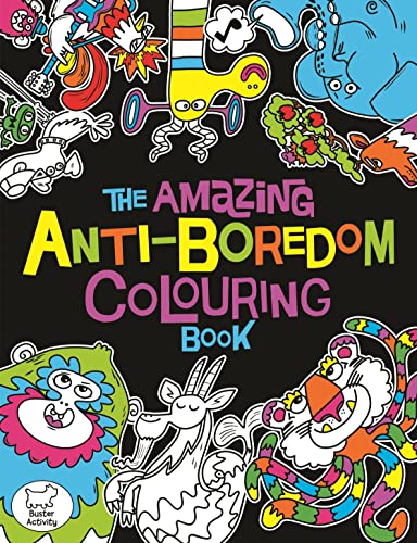 Colouring book cover with whimsical, colourful cartoon monster and animal illustrations.