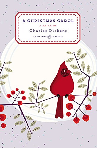 Book cover of "A Christmas Carol" with a red cardinal and berries.