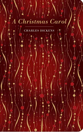 Book cover of “A Christmas Carol” with gold and red patterned design.