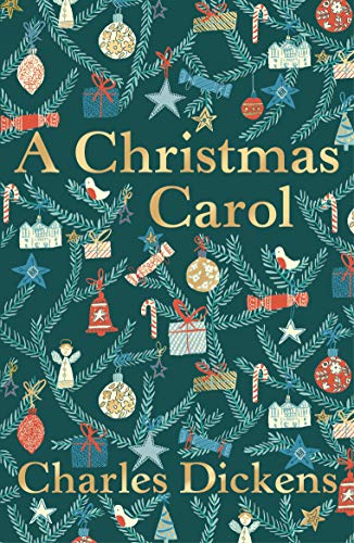 Book cover for "A Christmas Carol" with festive decorations.