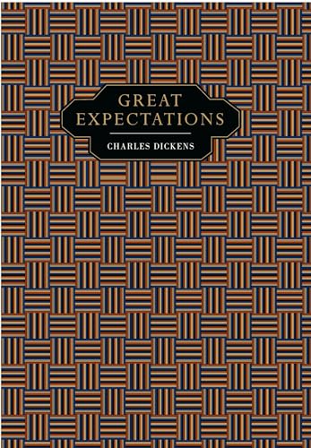Book cover of Great Expectations by Charles Dickens with a geometric woven pattern background.