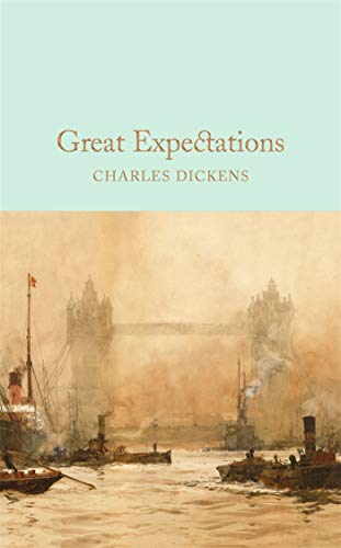 Book cover of “Great Expectations” with a misty river scene.