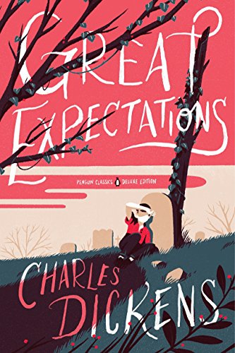 Book cover of “Great Expectations” depicting a child in a graveyard.