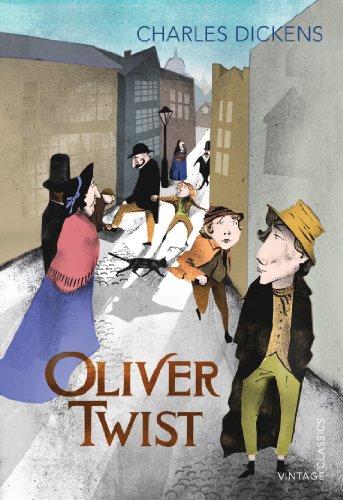 Cover of "Oliver Twist" showing children in a Victorian street scene.