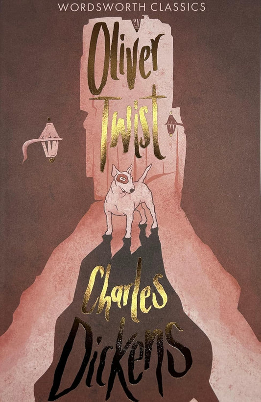 Book cover for "Oliver Twist" by Charles Dickens with illustration of a dog.