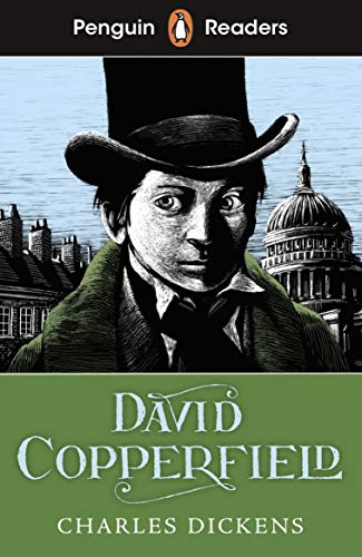 Book cover of "David Copperfield" with a portrait and London skyline.