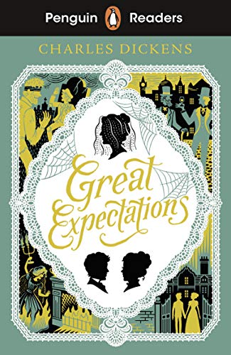 Book cover for "Great Expectations" by Charles Dickens, illustrated with silhouettes.