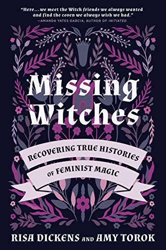 Book cover for “Missing Witches” with floral designs and bold text.