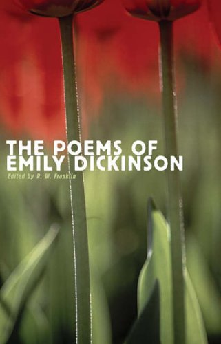 Book cover: “The Poems of Emily Dickinson” with red tulip background.
