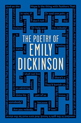 Blue book cover featuring Emily Dickinson’s poetry in a word cloud design.