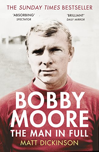 Book cover featuring a portrait of footballer Bobby Moore in red jersey.