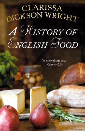Book cover: "A History of English Food" with cheese, pears, and bread.