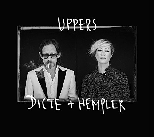 Black and white portrait of Dicte and Hempler with text Uppers Dicte + Hempler.