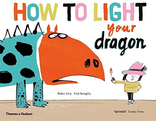 Book cover: illustrated dragon, child with lit match, colorful text.