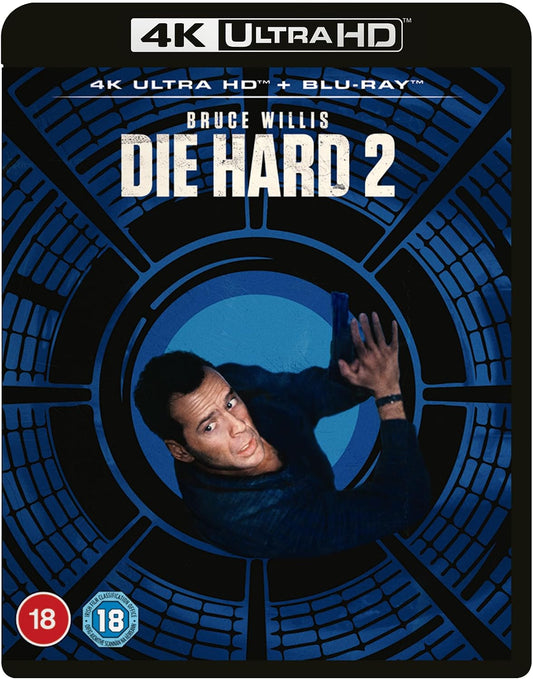 Die Hard 2 Blu-ray cover featuring Bruce Willis in a blue vent.