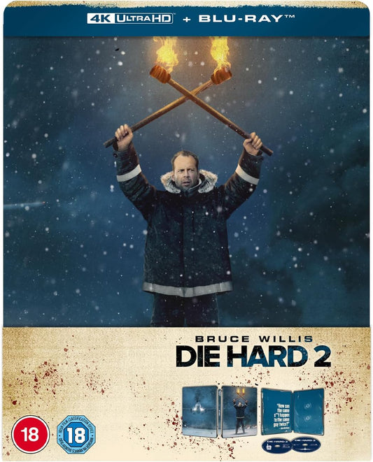 Die Hard 2 SteelBook cover with Bruce Willis holding flaming torches.