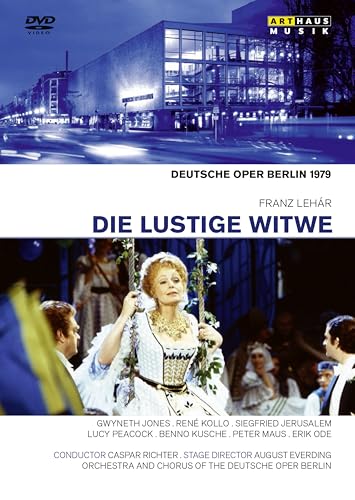 DVD cover for "Die Lustige Witwe" opera, featuring a woman on a swing.