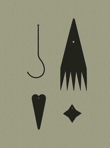 Black silhouettes of a hook, hand, heart, and star on a beige background.