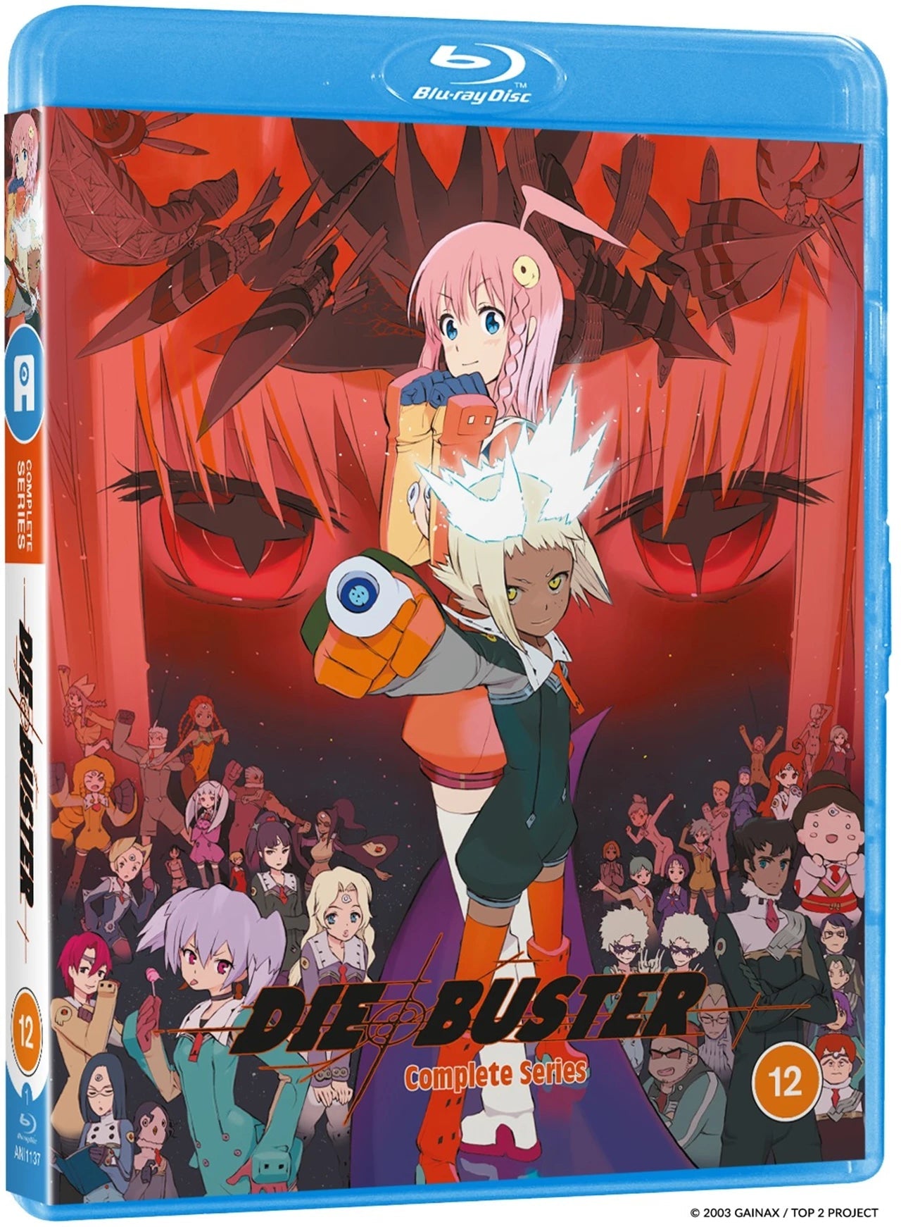 Diebuster Blu-ray cover featuring two anime girls and a fiery backdrop.