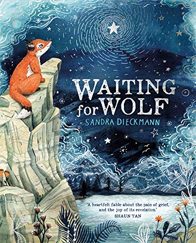 Fox sits on a rock under a starry night sky, book cover.
