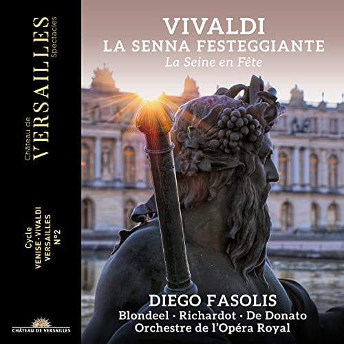 CD cover: Baroque sculpture before a palace, text “Vivaldi La Senna Festeggiante.”